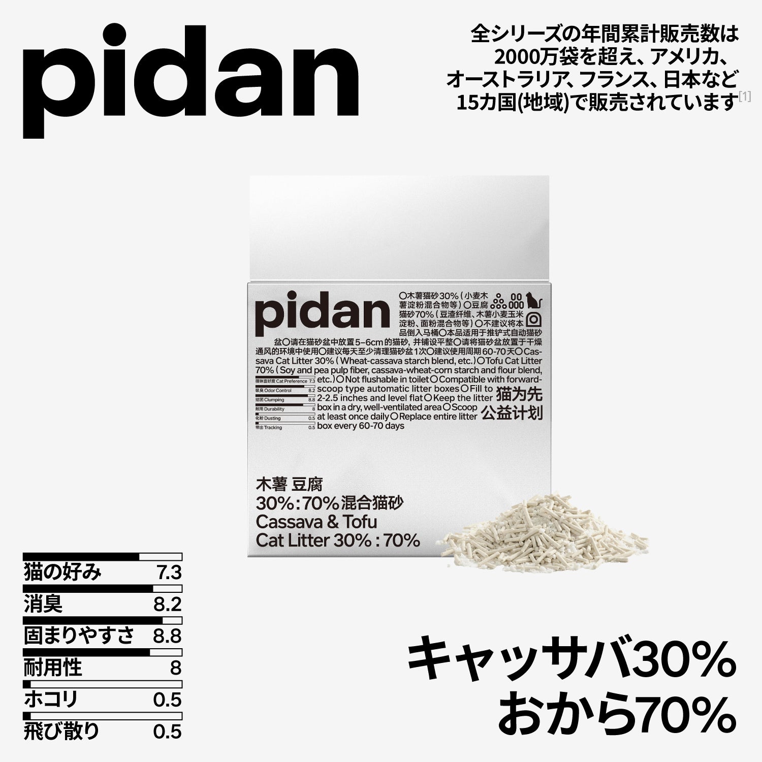 キャッサバおから30%：70%ミックス猫砂 – pidan